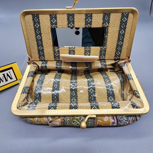 MAGGI B Framed Makeup Bag 6"x3.5" Paisley Print Yellow Vintage Style GANZ - Picture 7 of 10